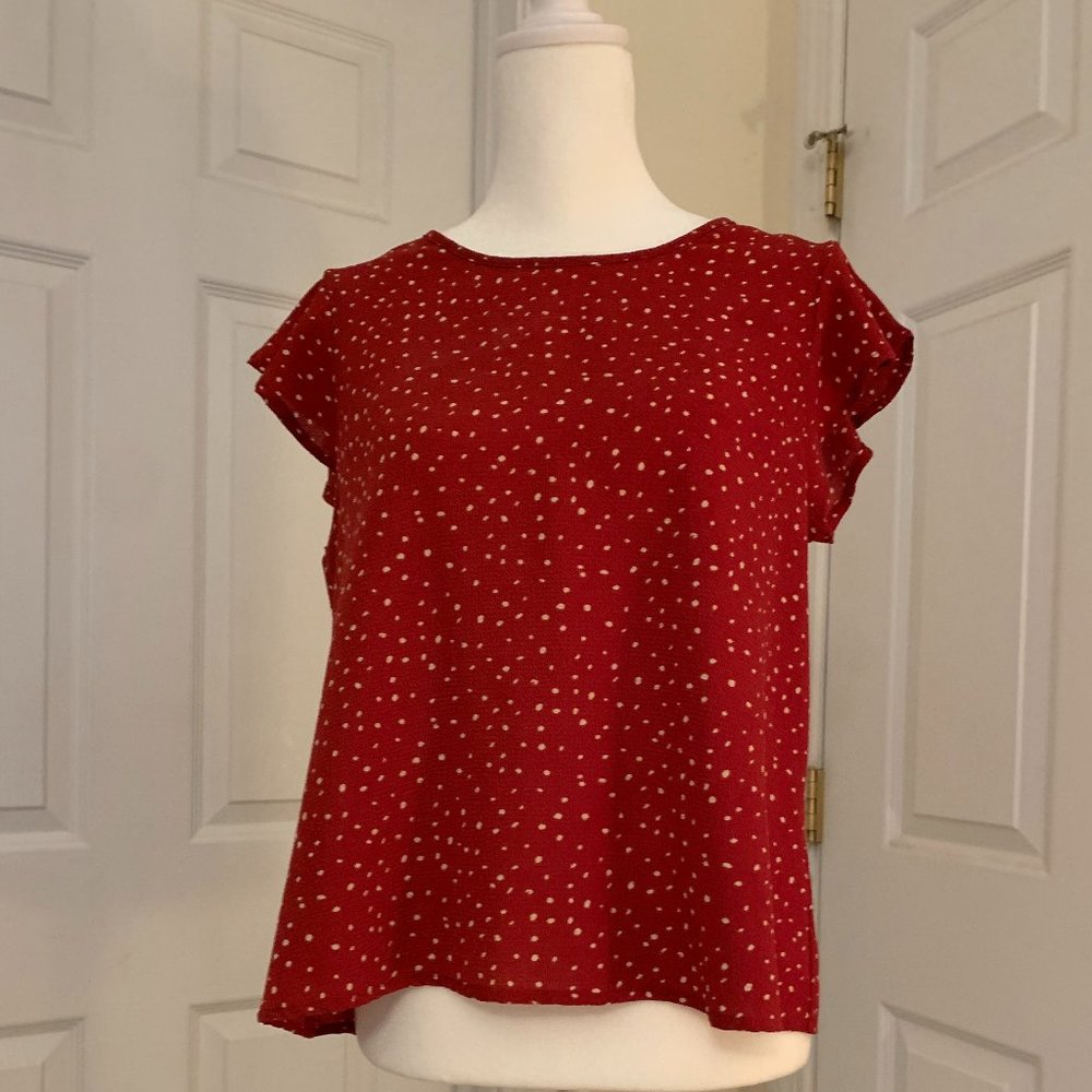 Maroon Short Sleeved Shirt with White Polka Dots